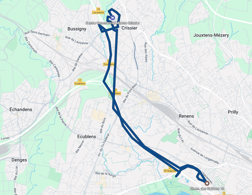 Example view of Google Maps Timeline