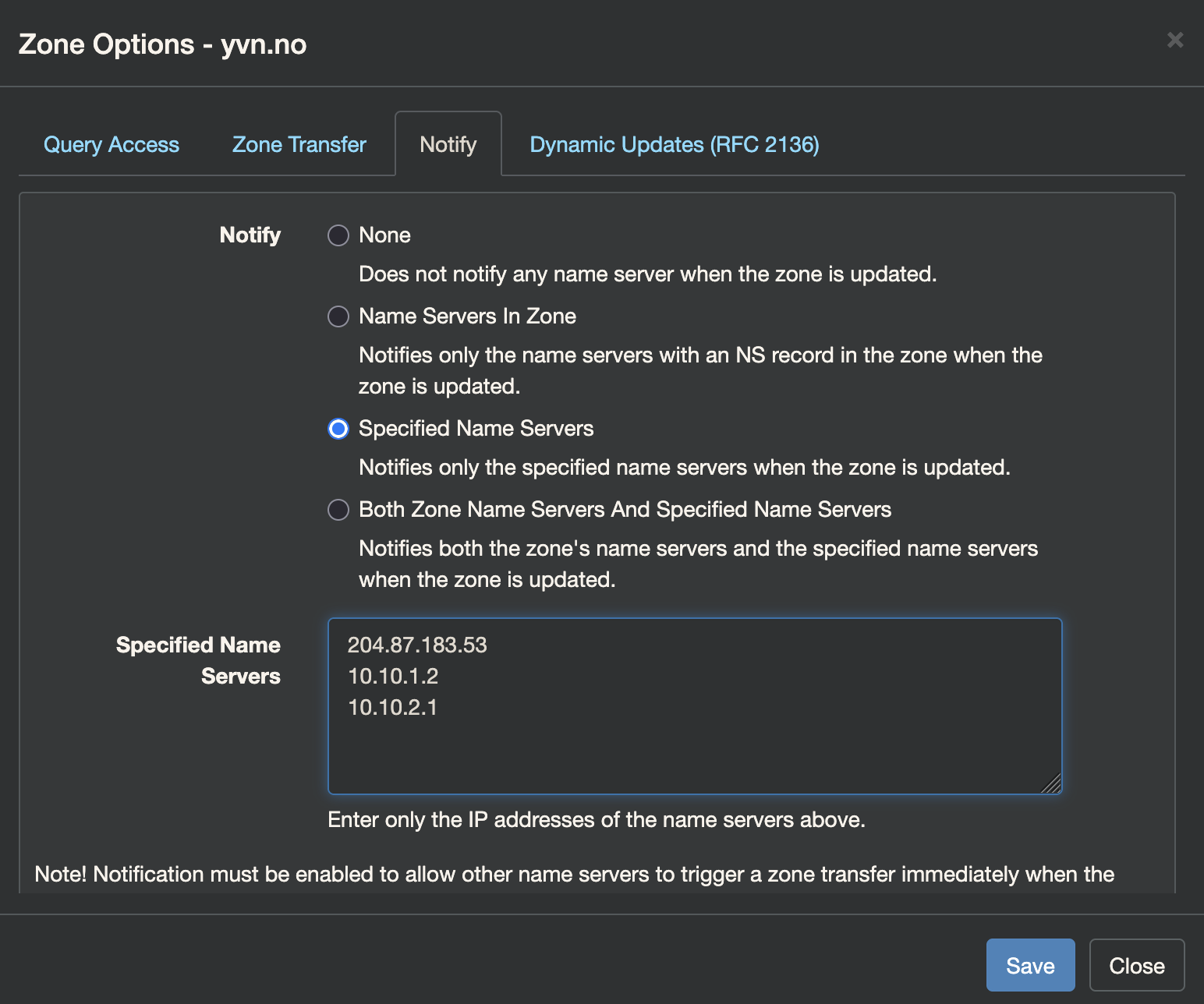 technitium change notification settings